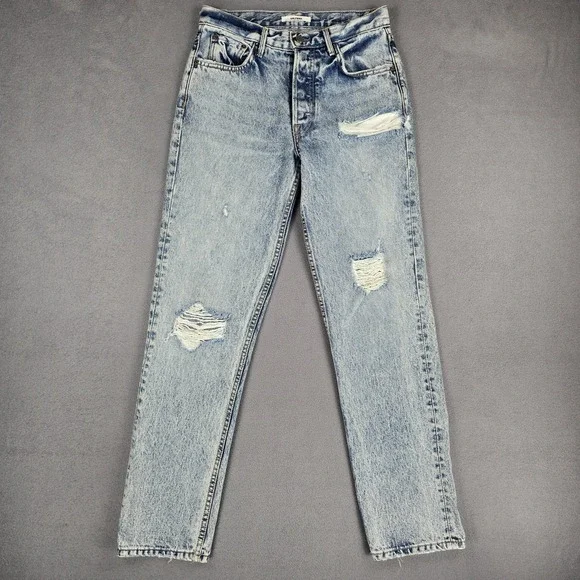 Grlfrnd Helena Jeans Womens 25 Blue Acid Wash High Rise Straight Distressed - Picture 1 of 13